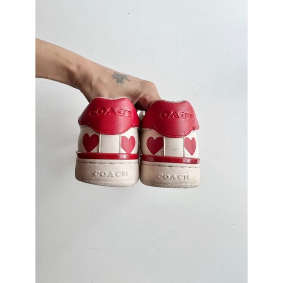 COACH Lowline Red Valentine's Day Heart Print Leather Low Top Sneakers, Size 5.5 - Picture 11 of 16